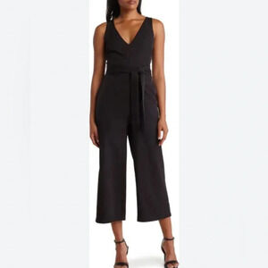 Sam Edelman Black Tie Waist Crop Wide Leg Jumpsuit Size 10 NWT